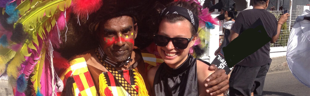 Alexandra Futty with festival dressed Trinidadian